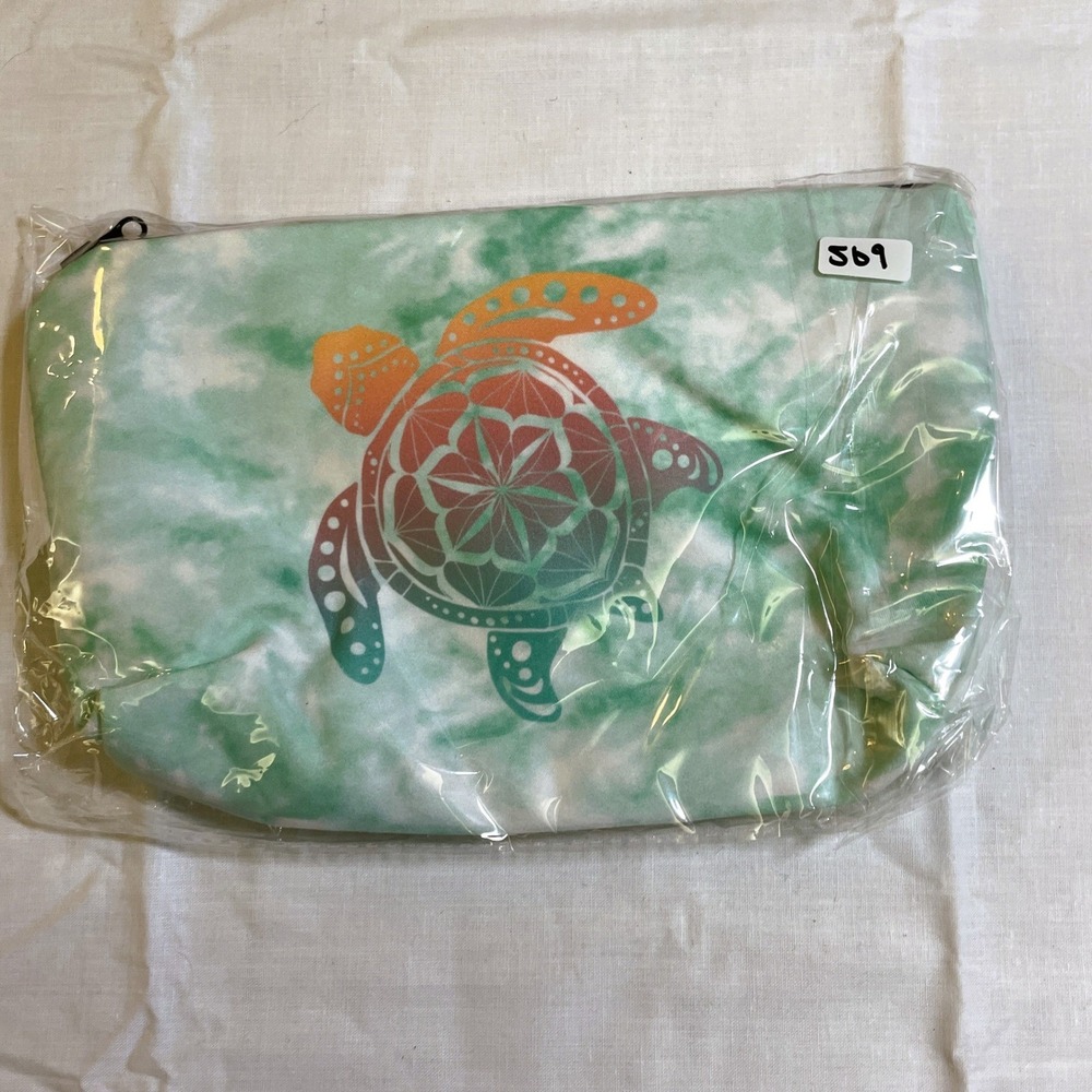 Unbranded Cosmetic Bag Unisex Small Green New Tie Dye Sea Turtle Mandala Pouch